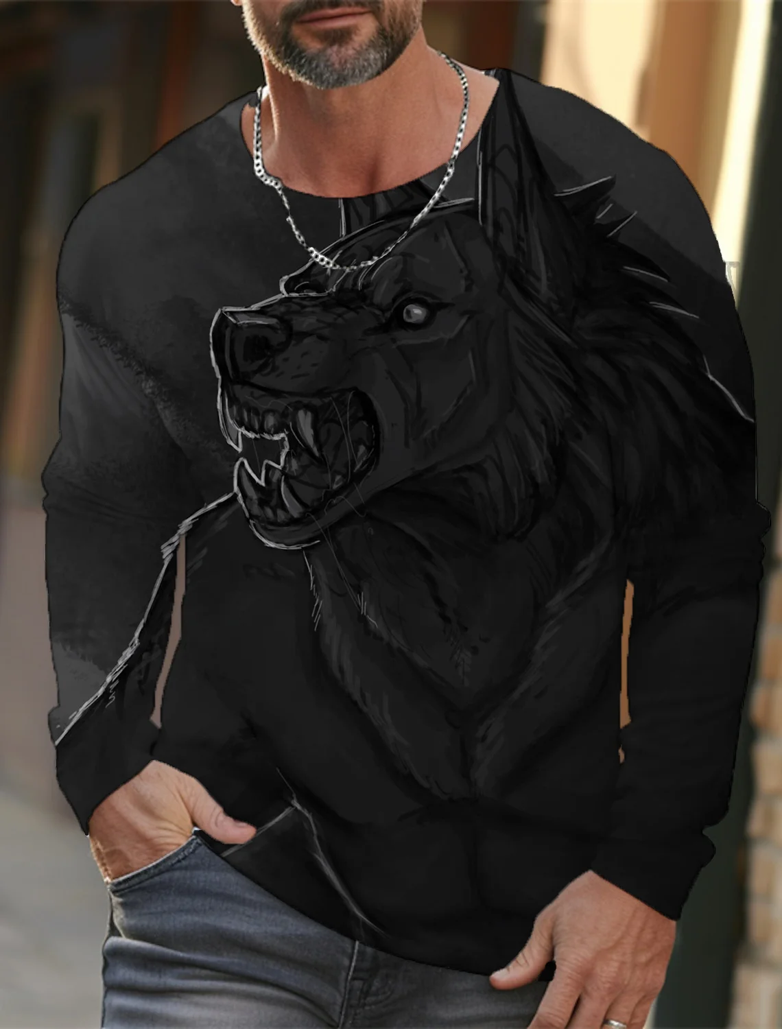 Мужская футболка с длинным рукавом и 3D-принтом осенняя Повседневная круглым