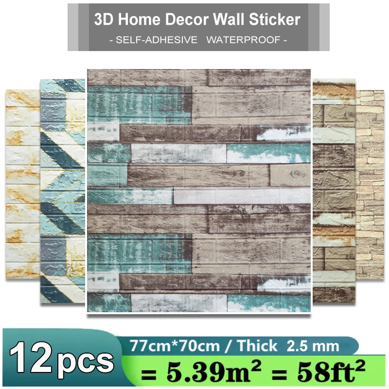 

5/10/12PCS Wall Stickers Paper thick 2.5mm New 3D Retro Wallpapers Home Decor at Living Room Kitchen Office TV Backdrop Bedroom