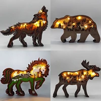 home decoration wooden hollowed small wolf led light home decor desktop ornaments christmas gift wooden animal statue 2021