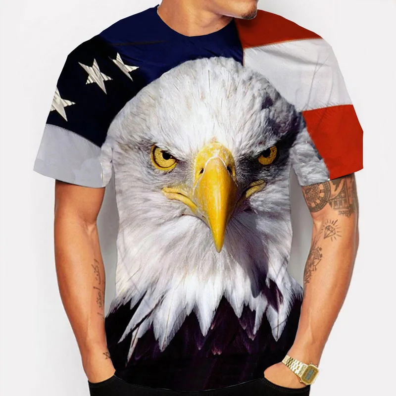 Летняя мужская одежда футболка с круглым вырезом 3D рисунок флага США модная