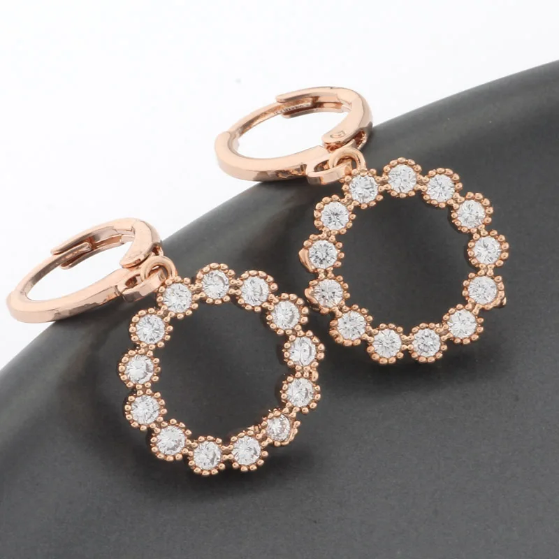 

New Luxury Quality Jewelry 585 Rose Gold Color Hoop Earrings Fashion Jewelry With Cubic Zirconia Modern Women's Earrings