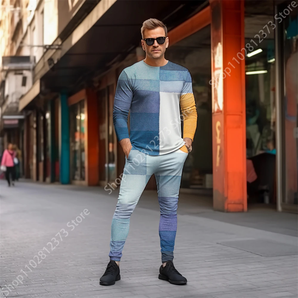 2023 Tracksuit Men Long Sleeve T-shirt Two Piece Set Men Fashion 3D Colorful Graffiti Printing Casual Streetwear Clothes For Men
