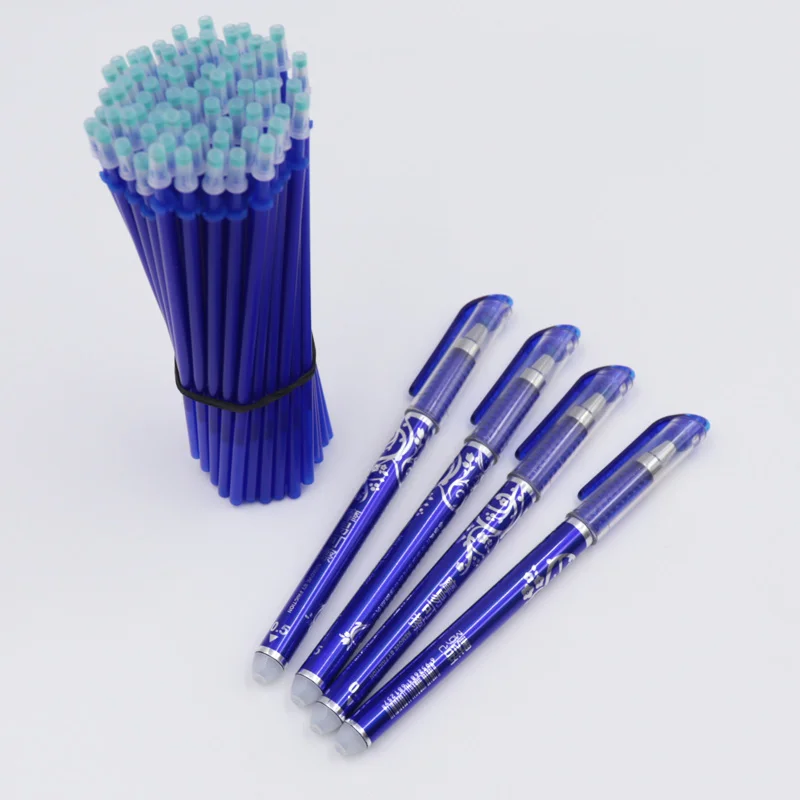 33pcs/Set Student Erasable Gel Pen Refill with Eraser Rods Fountain Pen Black Blue Ink 0.5mm Thin Tip 0.5mm Quick-Drying