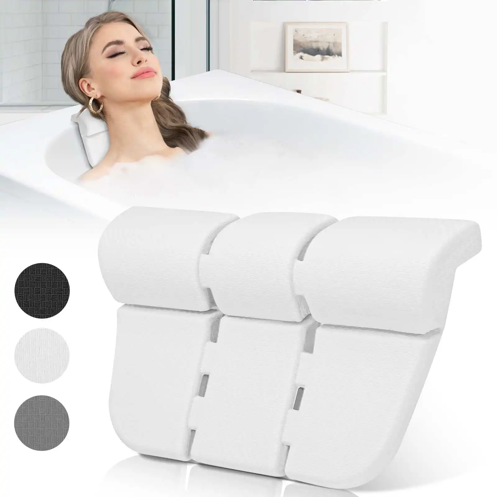 

SPA Bath Pillow with 3 Suction Cups EVA foldable Neck and Back Support Headrest Bath Tub Spa Pillow for Home Bathroom Supply