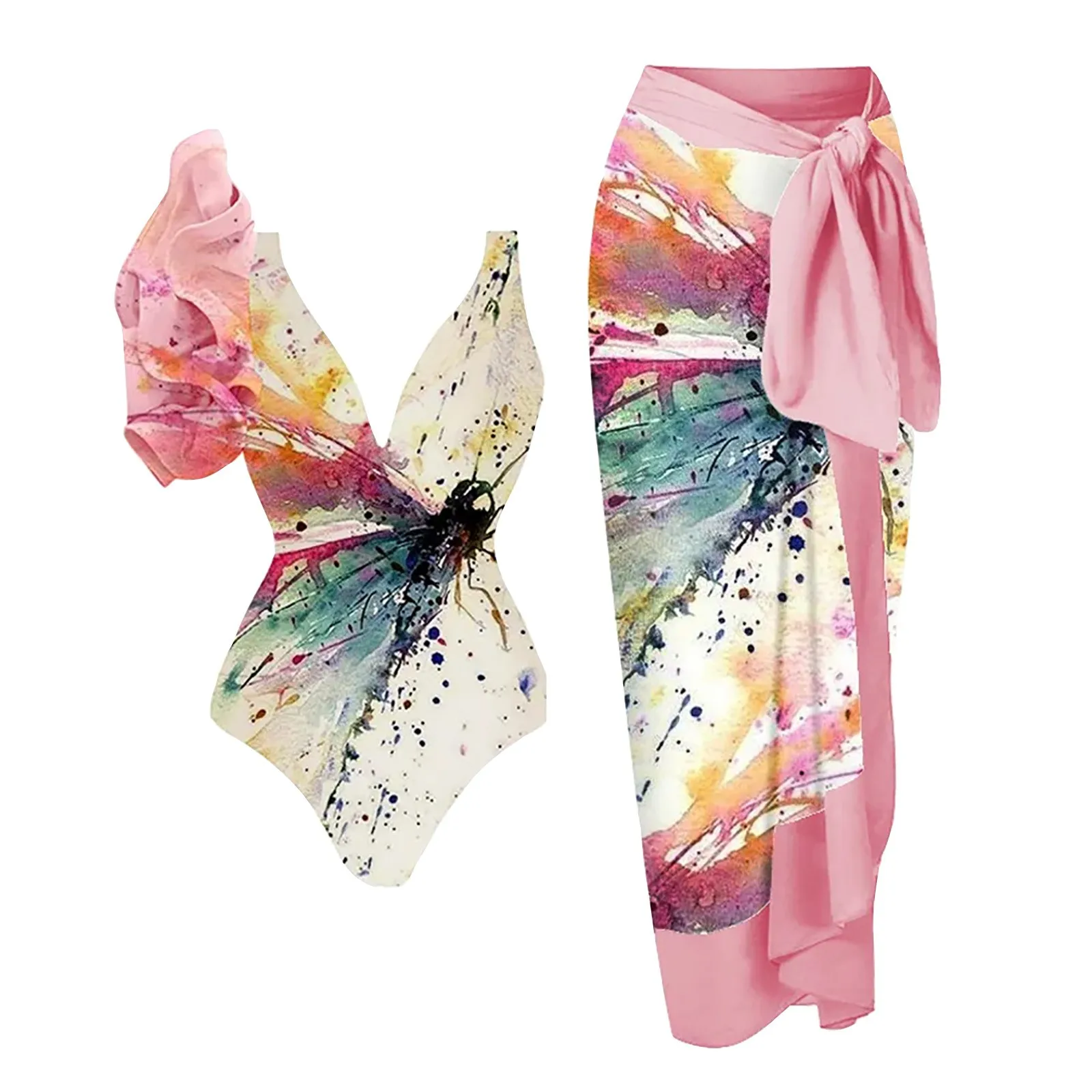 

Женский модный купальник с принтом в этническом стиле + женское платье для плавания на косточках