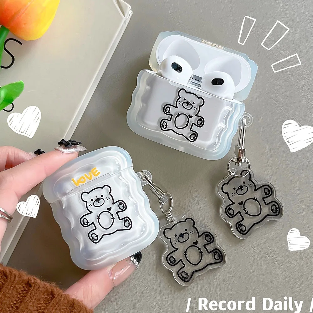 

Cute Bear Cartoon Clear Cover For Airpods 1 2 3 Pro 2 Earphone Case For Apple Air pods Pro 3 2021 Soft Box with Bear Keychain