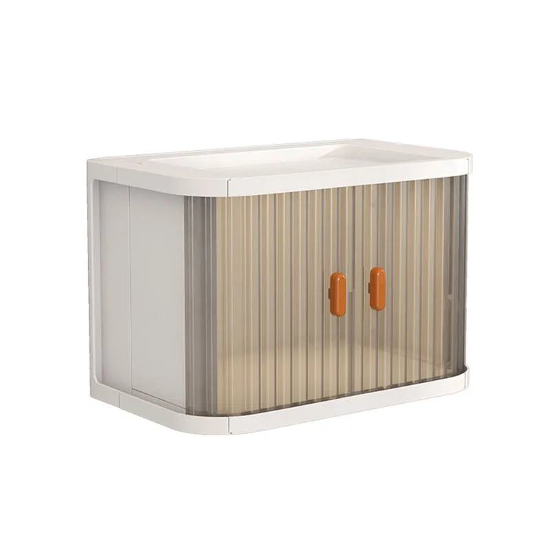 

Modern minimalist double door Grocery cosmetics stationery small cabinet Foldable storage box Desktop Stackable Organizer Box