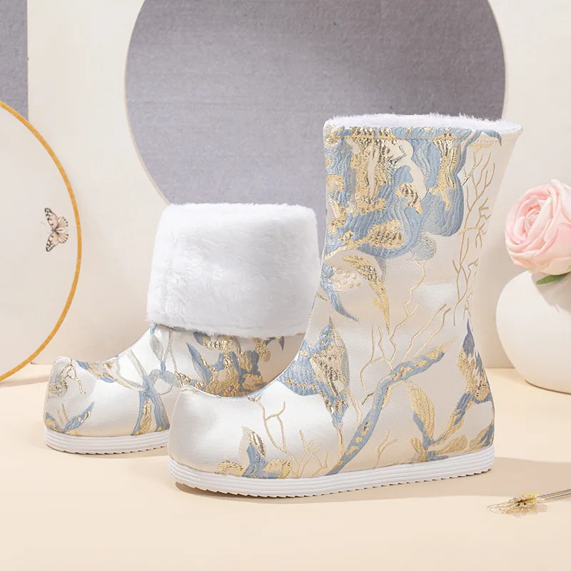 Новые зимние ботинки Hanfu в старом Пекине бархатные женские туфли Hanfeng с вышивкой