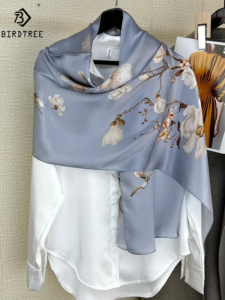 Элегантные шарфы BirdTree из чистого серебра 100% пробы цветочный принт 170 см подарок