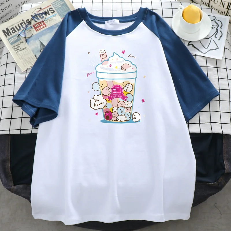 

DUOFAN Plus Size T-shirt Female Cotton Cartoon Print Short-sleeved Tshirt Women Summer Sweet O-neck Oversized T Shirts L-4XL