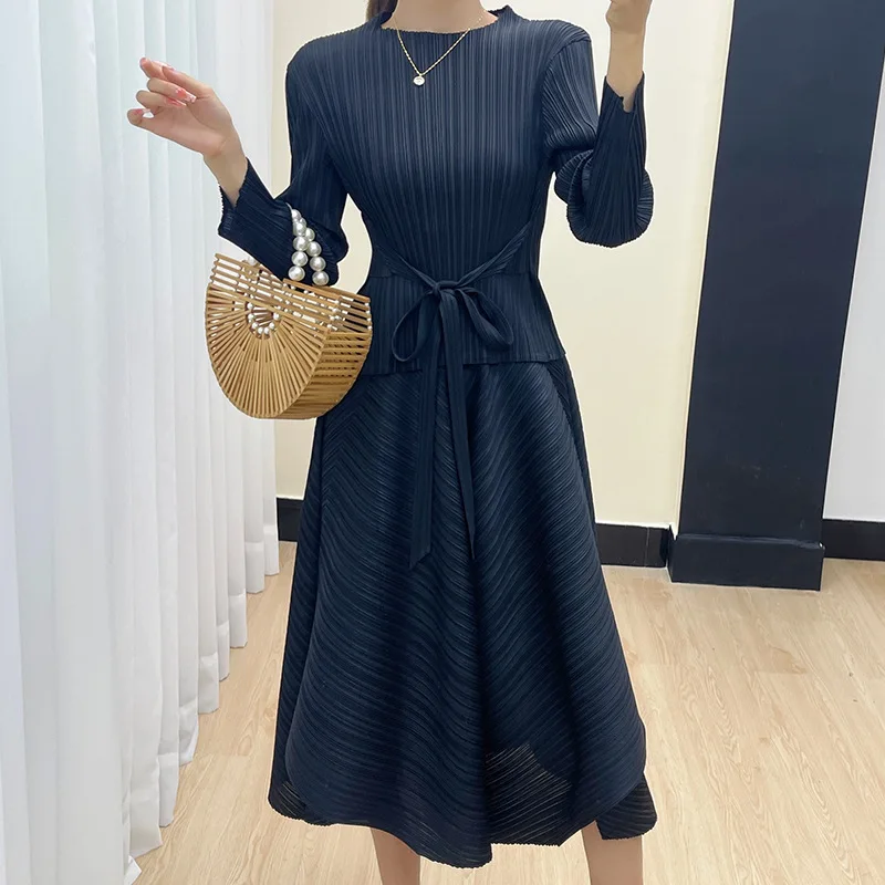 Женский плиссированный костюм Мияки Модный повседневный из двух предметов