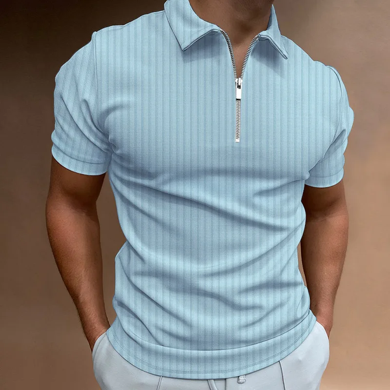 

Elasticity Polo Shirt Solid Color Men's New striped Polo Shirts Men Casual Fashion Short-Sleeved Shirt Summer Tees Man Clothing