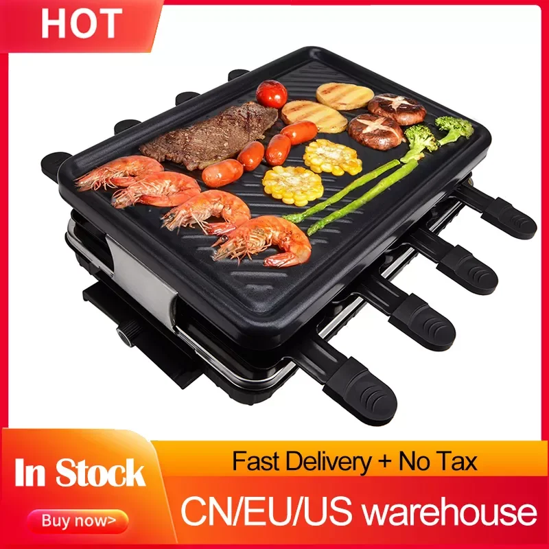 

1300W Raclette Table Grill Electric Korean BBQ Grill Cheese Raclette Removable Non-Stick Surface Temperature Control Grill