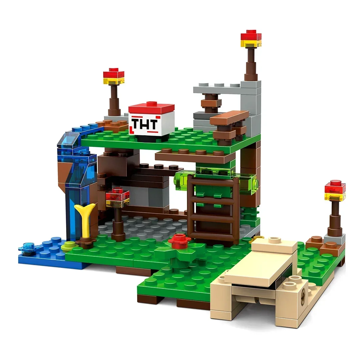 Мой мир Minecrafted Village Tree House Водопад Warhorse Строительные блоки с фигурками Кирпичи DIY