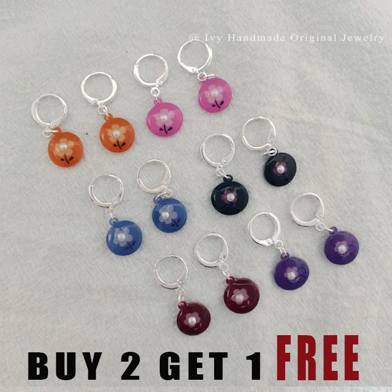 

Round Dangle Korean Drop Earrings Sweet Flower Pearl Pink Orange Drop Earring For Women 2022 Trend Handmade Original Jewelry