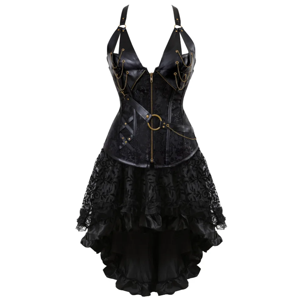 Gothic Steampunk Corsets Skirt Plus Size Halloween Steampunk Clothing for Women Steampunk Corset Dress Black Brown