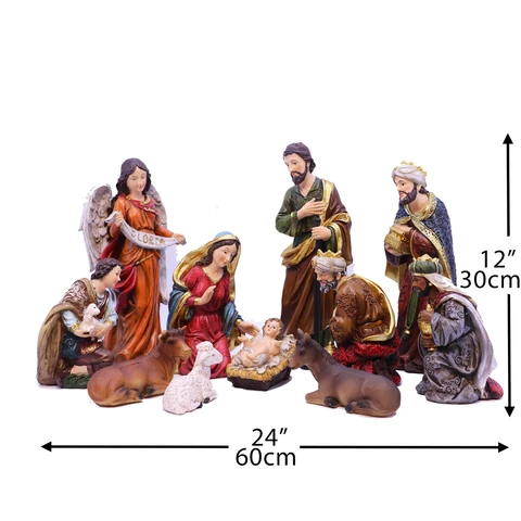 Рождественская сцена, Набор рождественских фигурок, статуя Святого семейства, детская кроватка с изображением Иисуса, украшение для праздника, для дома, 8, 11, 12, большой размер
