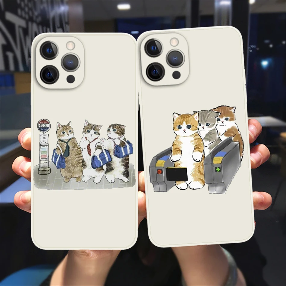 

Cute Animal Cartoon Cat Phone Case For iPhone 11 12 13 Pro Max X XR XS MAX X 8 7 Plus 13Mini White liquid soft Candy colors case
