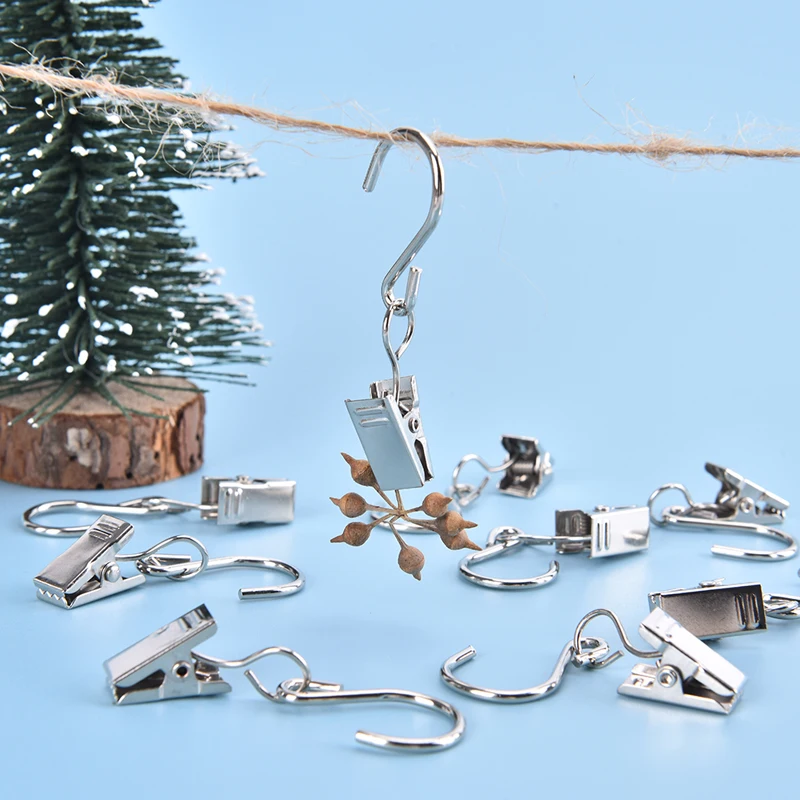 

10pcs/Lot Metal Hanging S Shape Hooks with S-shaped Hooks and Clip Multipurpose Curtain Photo Picture Party String of Lights