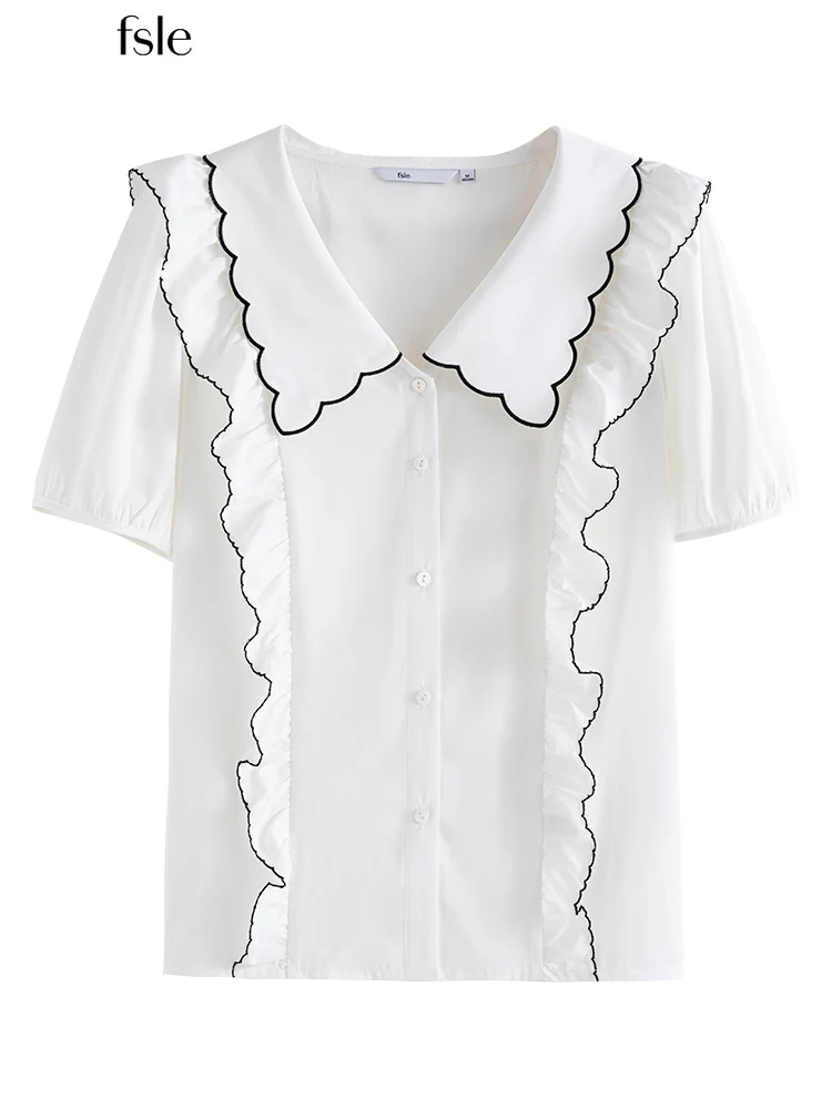 

FSLE Французский Стиль Воротник с рюшами Женская рубашка Сладкий Казуальные Элегантный Лето 2022 Office Lady Female Tops