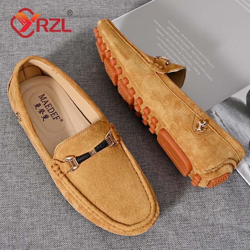 YRZL Handmade Leather Shoes Mens Loafers Shoes Genuine Leather Loafers Men Moccasins Driving Shoes for Men Slip on Loafers Men
