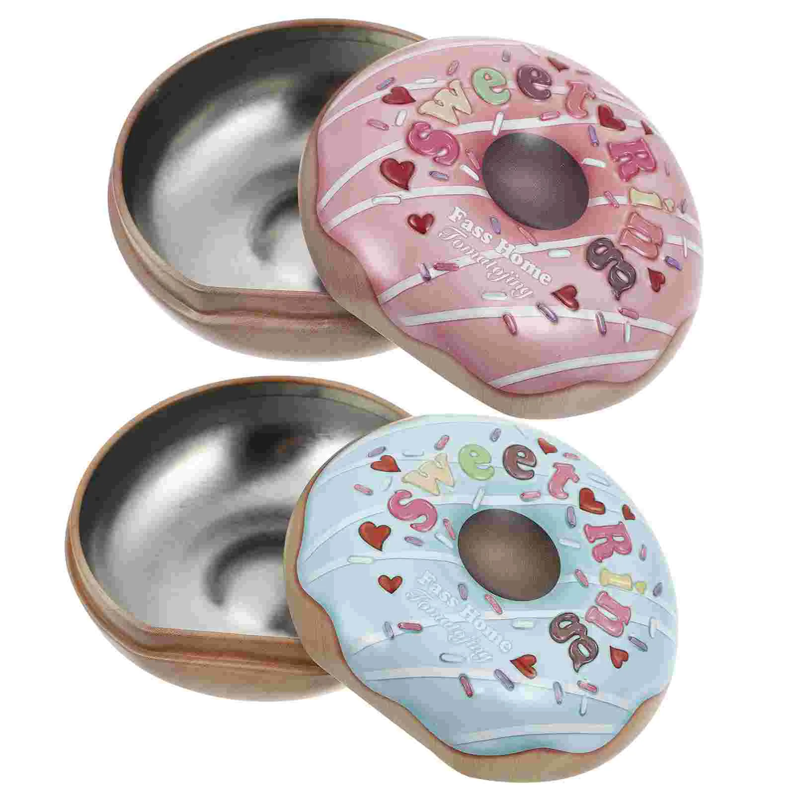 

2 Pcs Wedding Gift Tinbox Cookie Jars Lids Donut Candy Boxes Wedding Tinplate Gift Box Metal Cookie Boxes
