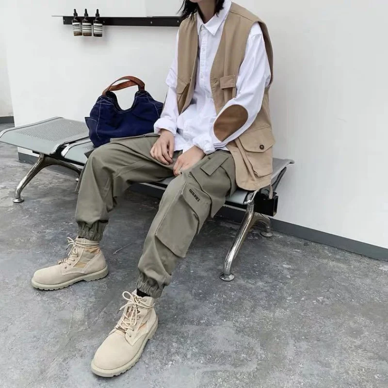 

Брюки мужские рабочие с завязками на щиколотке, модные брендовые Модные шаровары, универсальные свободные укороченные штаны, супер-фейерве...