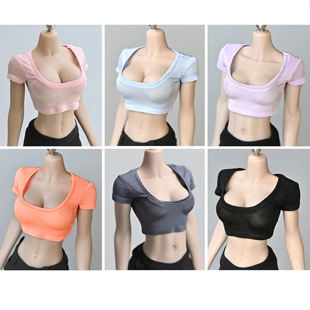 

1/6 Female Soldier Clothes Large Wide Collar Short Waistless T-Shirt Summer Short Sleeves For 12''Action Figure