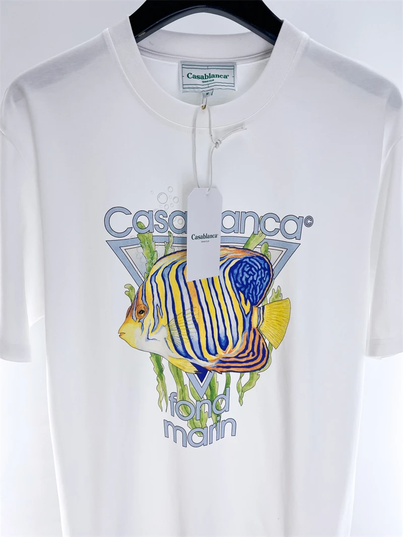 

23SS New Fasion Heavy Fabric Fish Casablanca T-shirt Men Women 1:1 Top Quality Oversized Casual Tees T Shirt Mon Compte Techwear