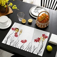 spring red flower place mats table mats washable simple line plant leaf floral cotton and linen placemats for diningparty