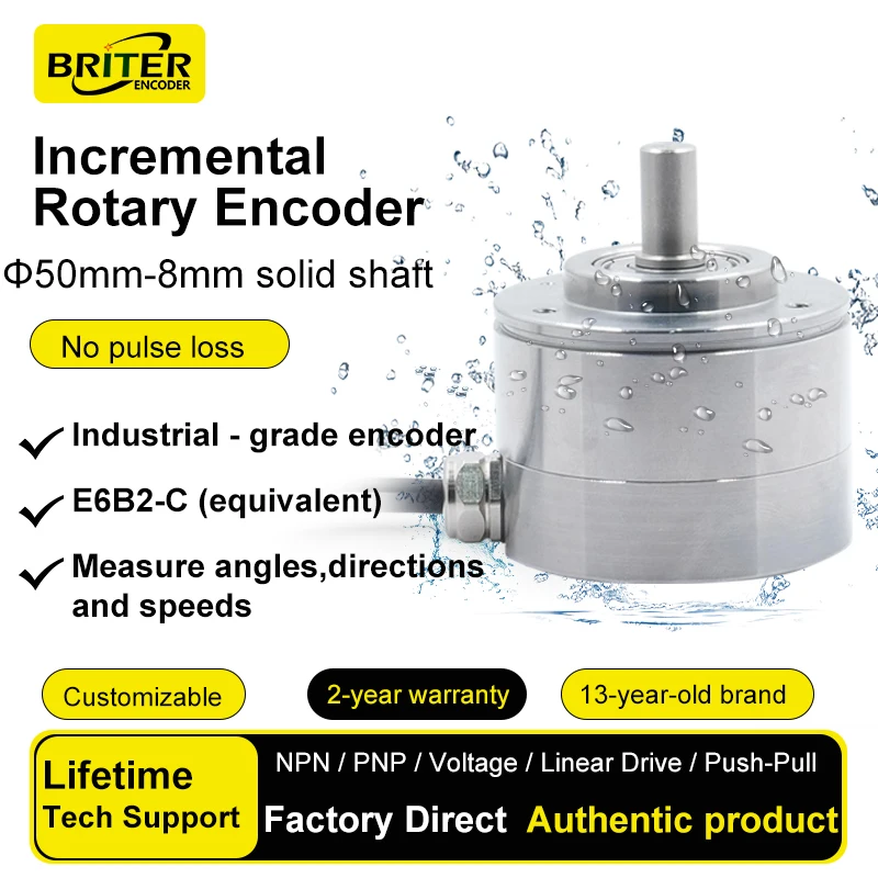 Энкодер PPR E6B2-C высокого разрешения 4096: твердый вал 8 мм, выходы NPN/PNP/линейные драйверы, водонепроницаемость IP68