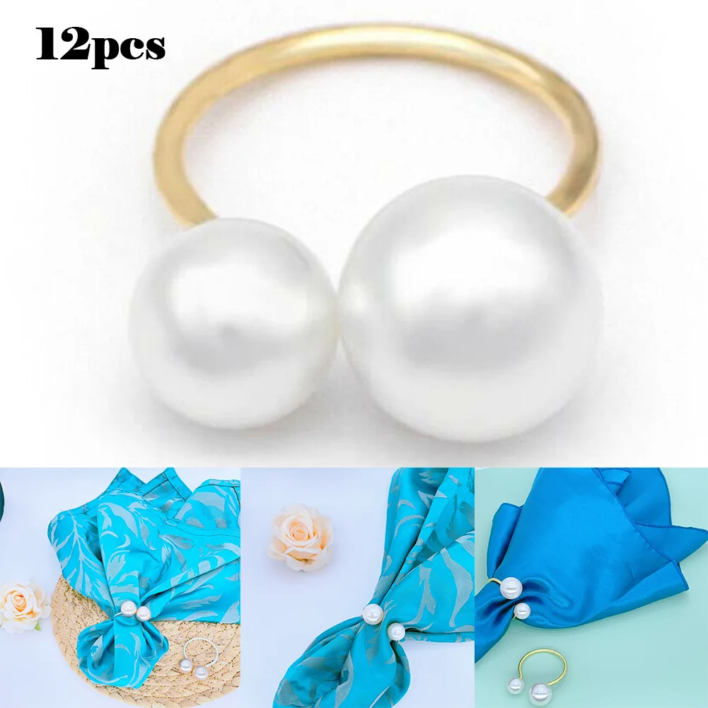 

12 Pcs Napkin Ring Pearls Buckle Tissue Ring Holders For Dinner Table Wedding Party Banquet Hotel Table Sup Home Decoration