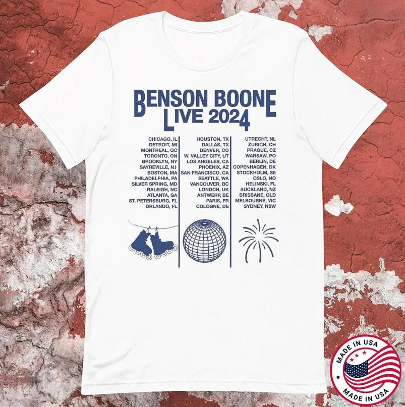 Фото Хлопковая футболка Benson Boone Live World Tour 2024, размер S-5XL, новые подарки, мужская одежда, забавные подарки, мужская футболка №1