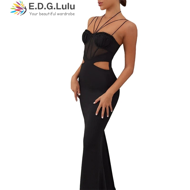 EDGLuLu черное длинное платье без бретелек с открытой спиной женское сексуальное