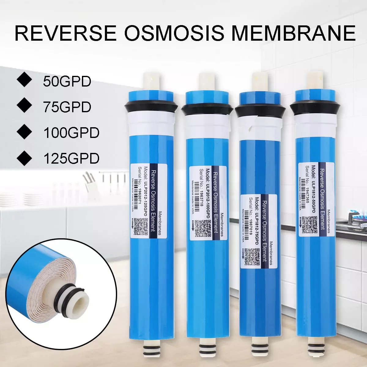 

1Pcs 50/75/100/125GPD Home Kitchen Reverse Osmosis RO Membrane Replacement Water System Water Filter Purifier Drinking Treatment