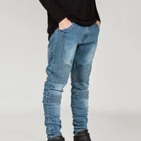 dropshipping 2022 new fashion men jeans slim pleated pencil pants elastic spring trousers