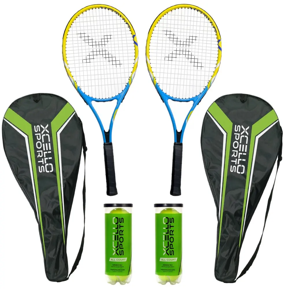 2-Player Aluminum Tennis Racket Set - Includes Two Rackets. Six All Court Balls, and Two Carry Cases - Available in 23