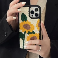 lovely cartoon plush case for iphone 13 11 12 pro max x xr xs max 7 8 plus sun flower embroidery soft silicone shockproof cover