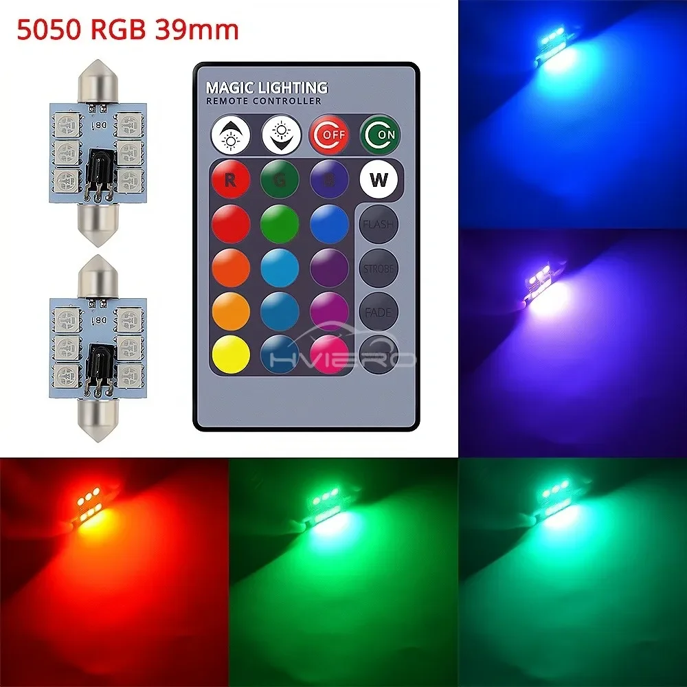 

2 шт. RGB 6SMD купольная гирлянда для чтения на крыше C5w Автомобильная лампа с дистанционным управлением Атмосфера Светодиодные лампы приветствия Поворотник Лампа багажника