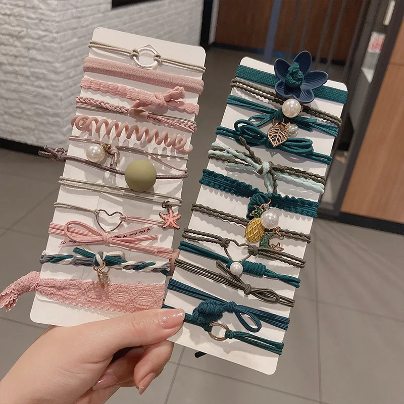 

12 Piece/Set Korean Bows High Elastic Rubber Band for Women Girls Fabric Pearl Ponytail Hair Rope Hair Ties Hair Accessories