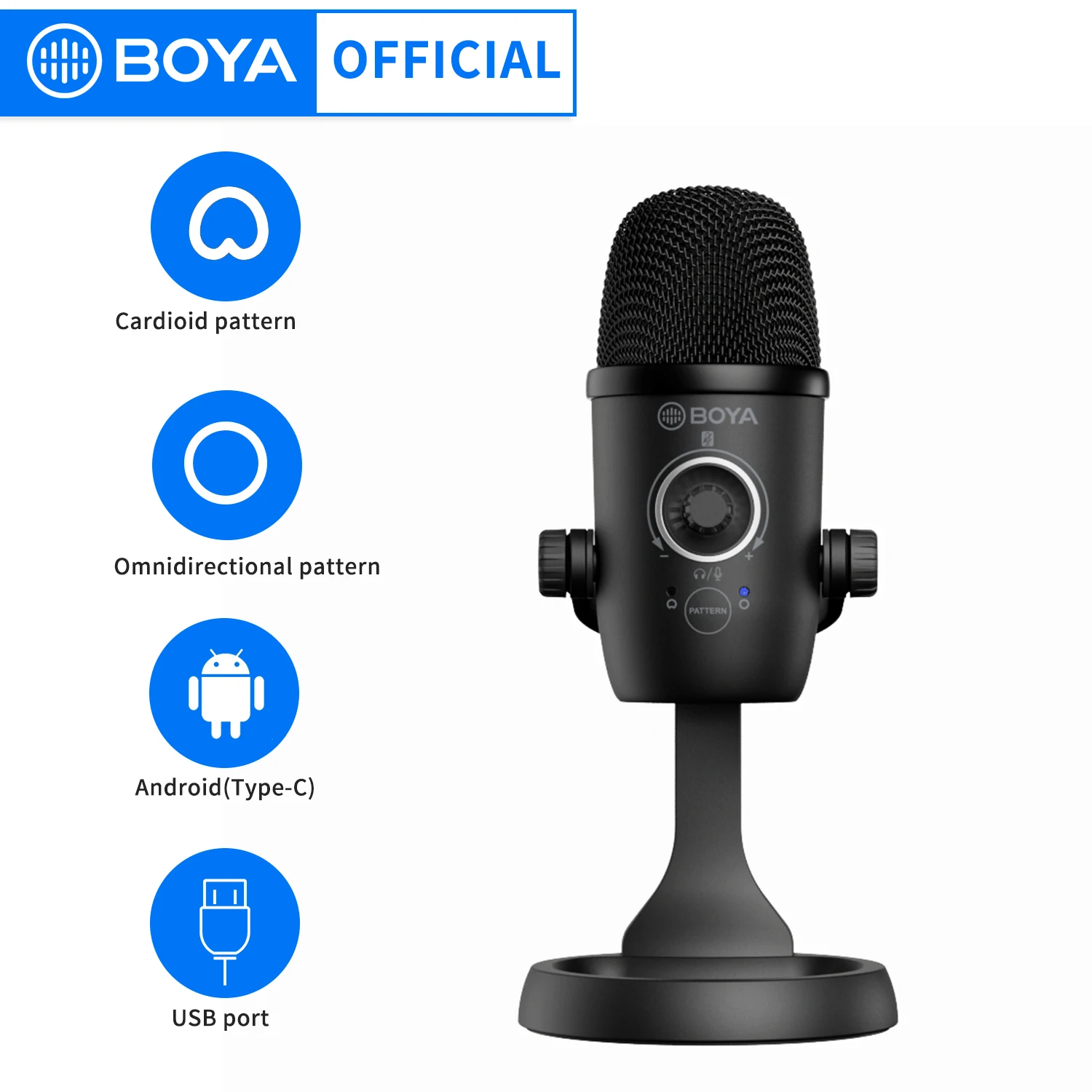 BOYA USB Condenser Recording Microphone BY-CM5 Tabletop Real-Time Studio Video Mic for PC iPhone Youtube Livestream Game Podcast