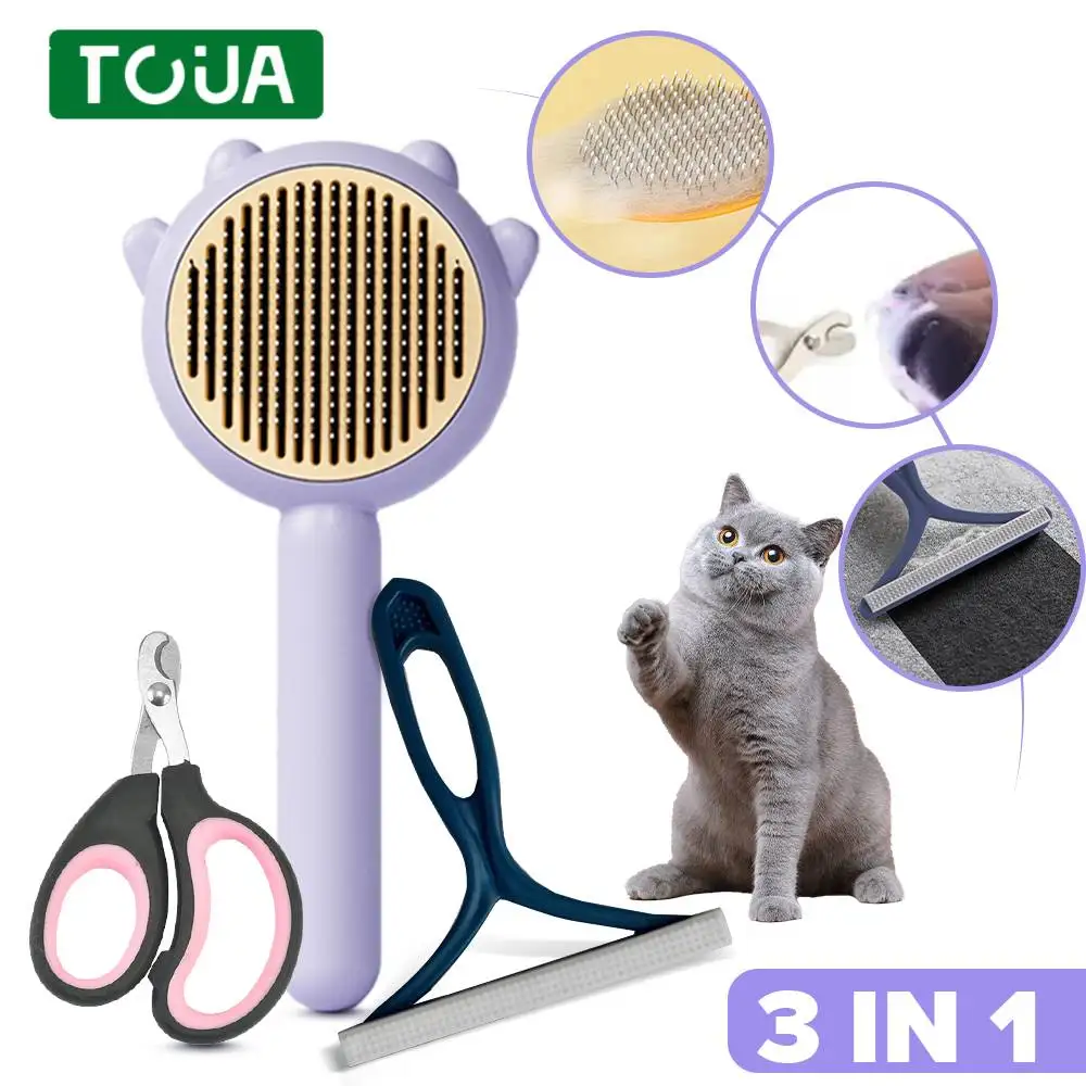Pet Hair Removal cleaning Set Long Short Cat Hair Brush Dog Cat comb Scratcher cat nail trimmer pet Grooming tools Cat supplies