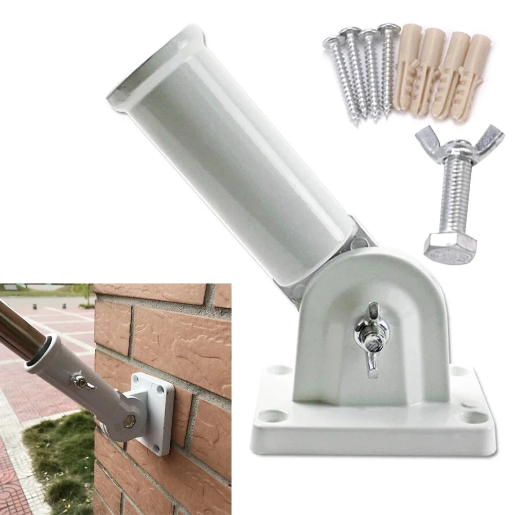 

155*65*8.5mm White Aluminum Alloy Wall Mounted Flagpole Base Adjustable Flagpole Bracket For Yards Trucks Garden Decorations