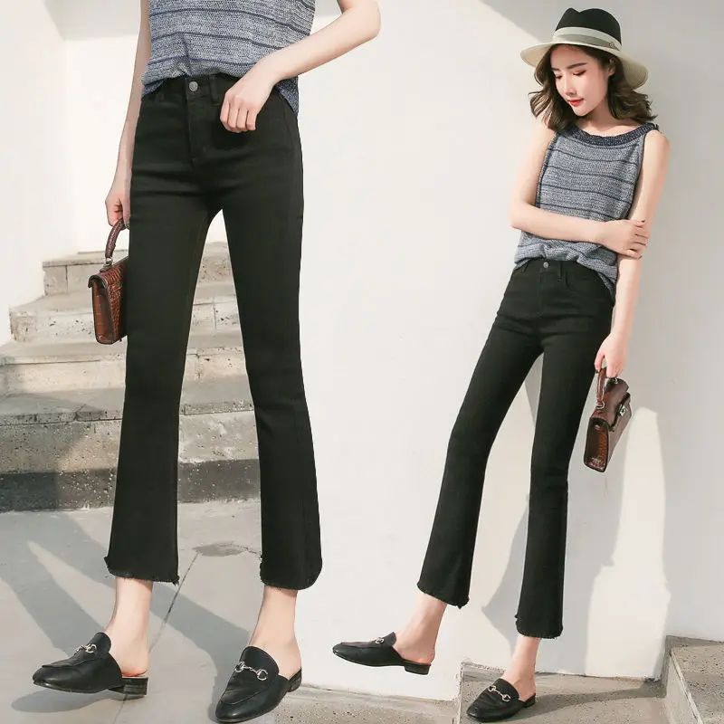 Spring Autumn High Waist Elastic Straight Denim Pants y2k Micro-bell Pants Jeans Women Korean Fashion Slim Flares Trouser Casual