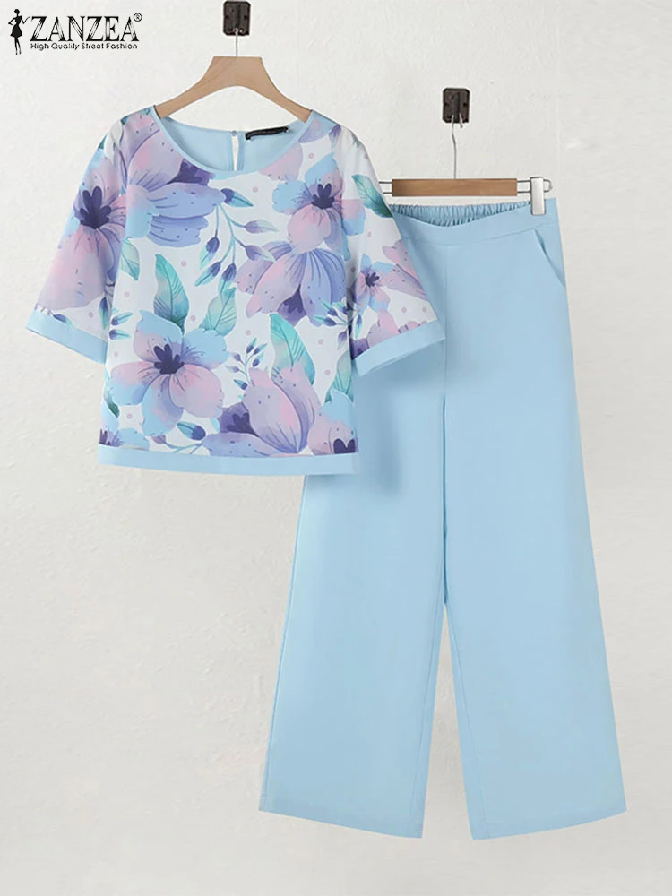 Женский брючный костюм ZANZEA из 2 предметов осенний спортивный блузка с рукавом 3/4