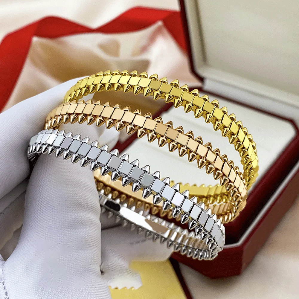 

Роскошный классический браслет из нержавеющей стали с заклепками для женщин и пар, модный Индивидуальный Женский брендовый модный брендовый ювелирный подарок