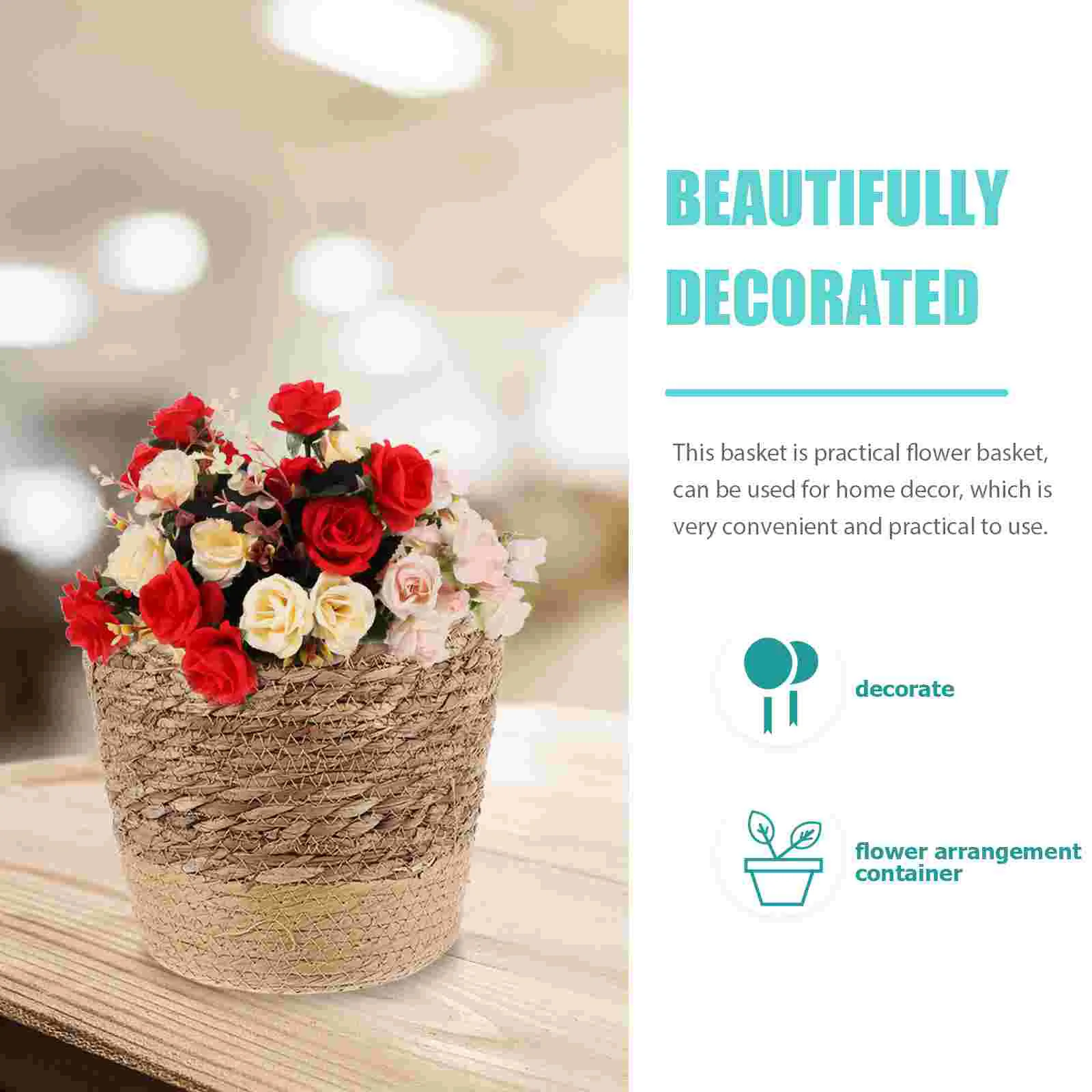 

Woven Storage Basket Seagrass Woven Basket Handwoven Flower Basket for Home