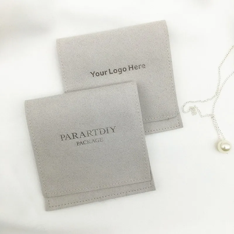 50 pcs gray personalized jewelry packaging bag custom logo fashion small envelope bag microfiber jewelry pouch custom jewelry