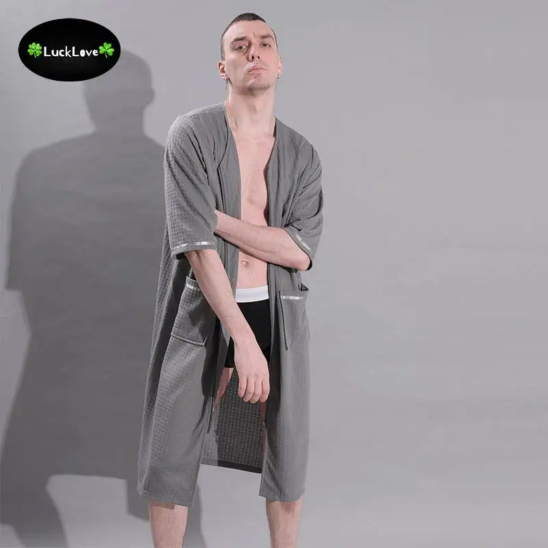 

Waffle Luxury Kimono Robe Bathrobe Plus Size Zipper Bath Robe Men Waffle Robe For Couples Long Dressing Gown Loungwear Sleepwear