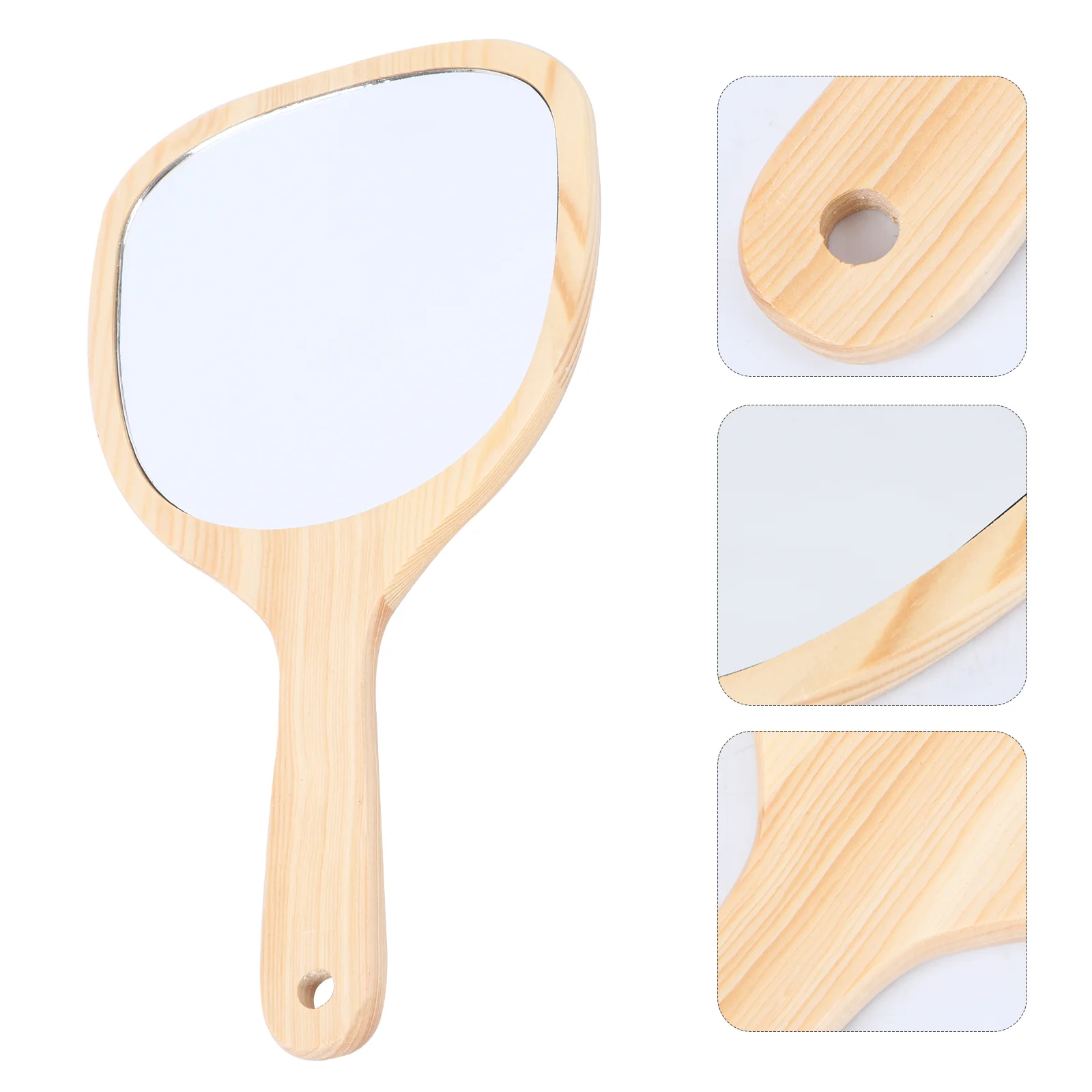 

Mirror Vanity Hand Makeup Handheld Handle Travel Mirrors Wood Bathroom Woodenbarber Retro Hairdressingwall Mounted Salon Framed